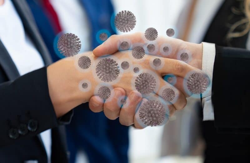 People Shaking Hands with Coronavirus Germs